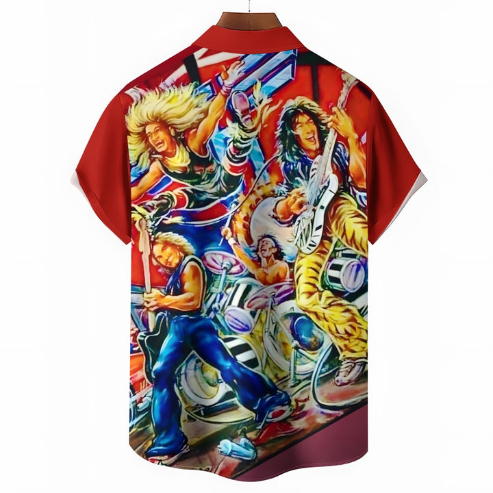 Men's Metallic Rock Print Casual Short Sleeve Shirt 2404000845