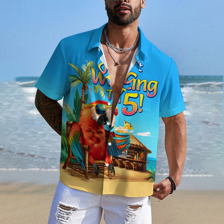 Men's Hawaiian Parrot Print Oversized Short Sleeve Shirt 2411008337