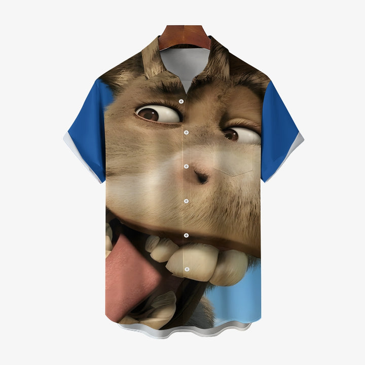 Cartoon Funny Donkey Print Casual Short Sleeve Shirt 2404000054