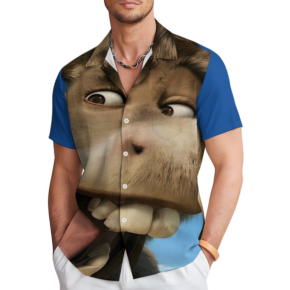 Cartoon Funny Donkey Print Casual Short Sleeve Shirt 2404000054
