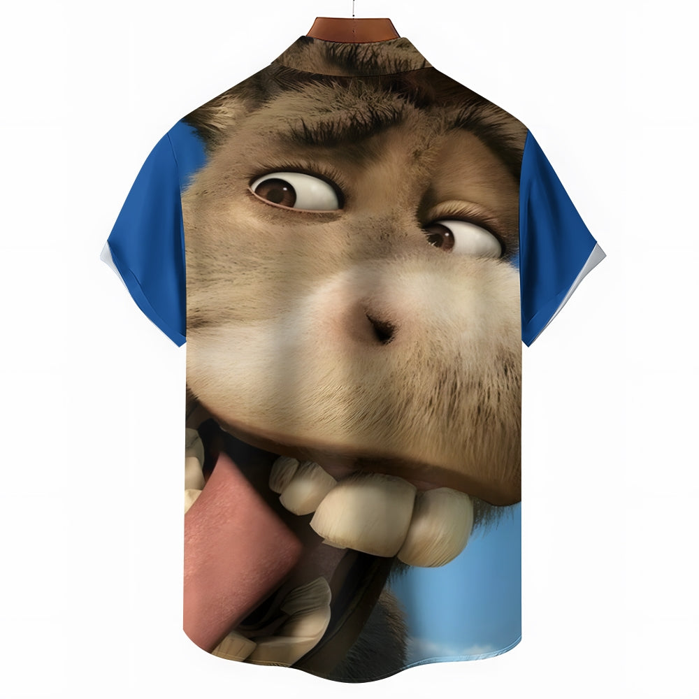 Cartoon Funny Donkey Print Casual Short Sleeve Shirt 2404000054