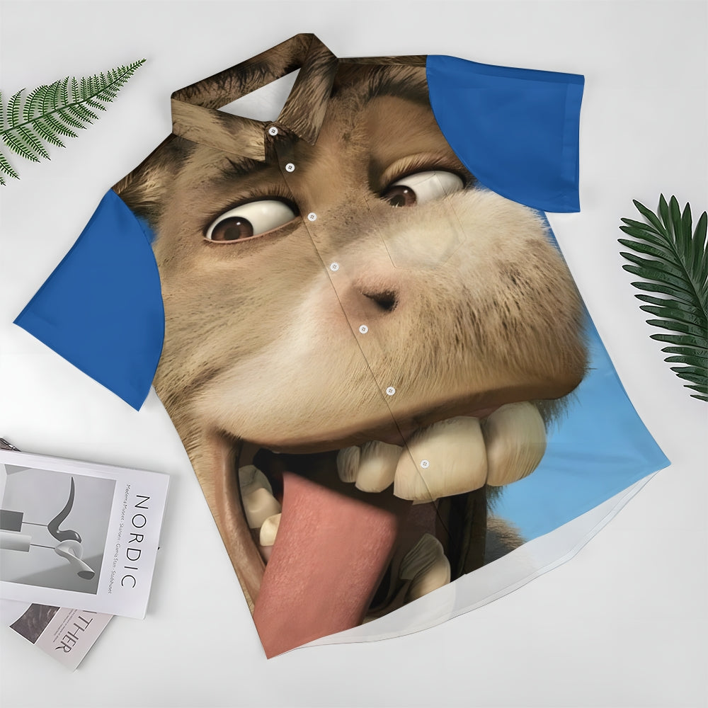 Cartoon Funny Donkey Print Casual Short Sleeve Shirt 2404000054