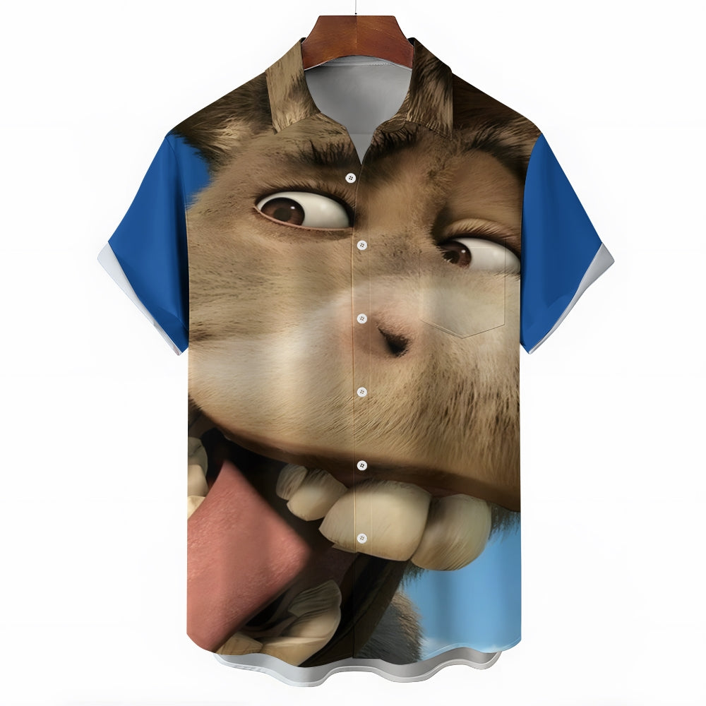 Cartoon Funny Donkey Print Casual Short Sleeve Shirt 2404000054