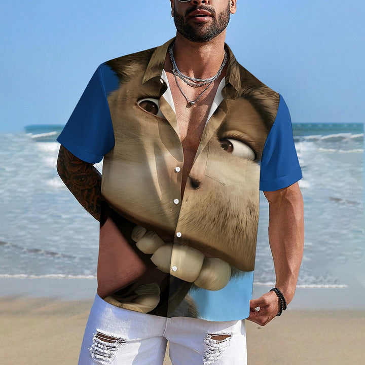 Cartoon Funny Donkey Print Casual Short Sleeve Shirt 2404000054