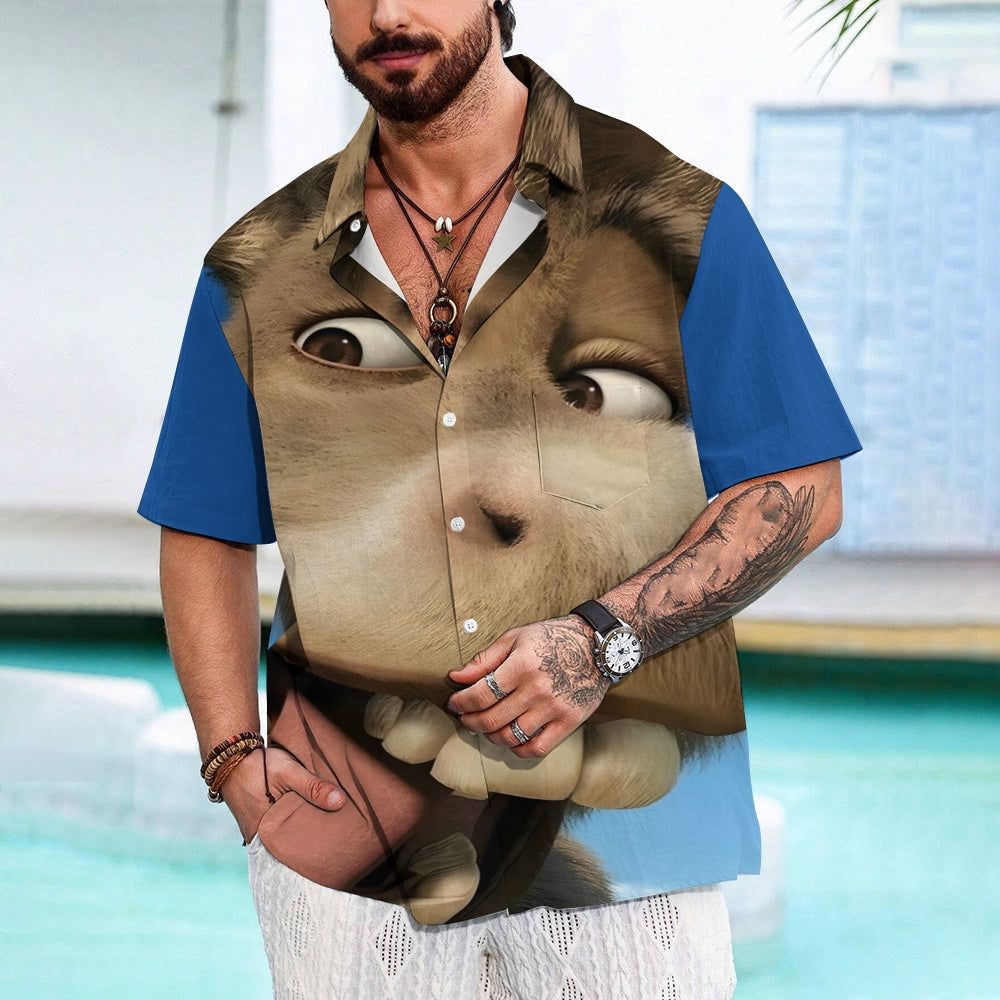 Cartoon Funny Donkey Print Casual Short Sleeve Shirt 2404000054