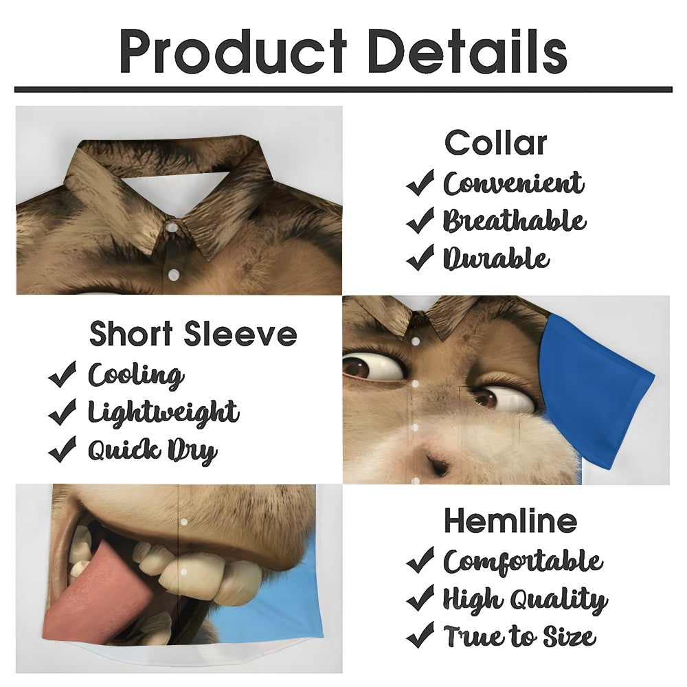 Cartoon Funny Donkey Print Casual Short Sleeve Shirt 2404000054