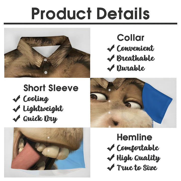 Cartoon Funny Donkey Print Casual Short Sleeve Shirt 2404000054