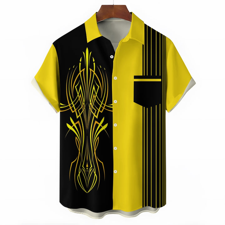 Men's Automotive Pinstripe Design with Stripes Short Sleeve Shirt 2412007792