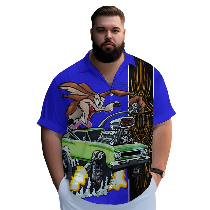 Classic Cartoon Bad Wolf Pinstripe Contrast Color Short Sleeve Shirt 2411006417