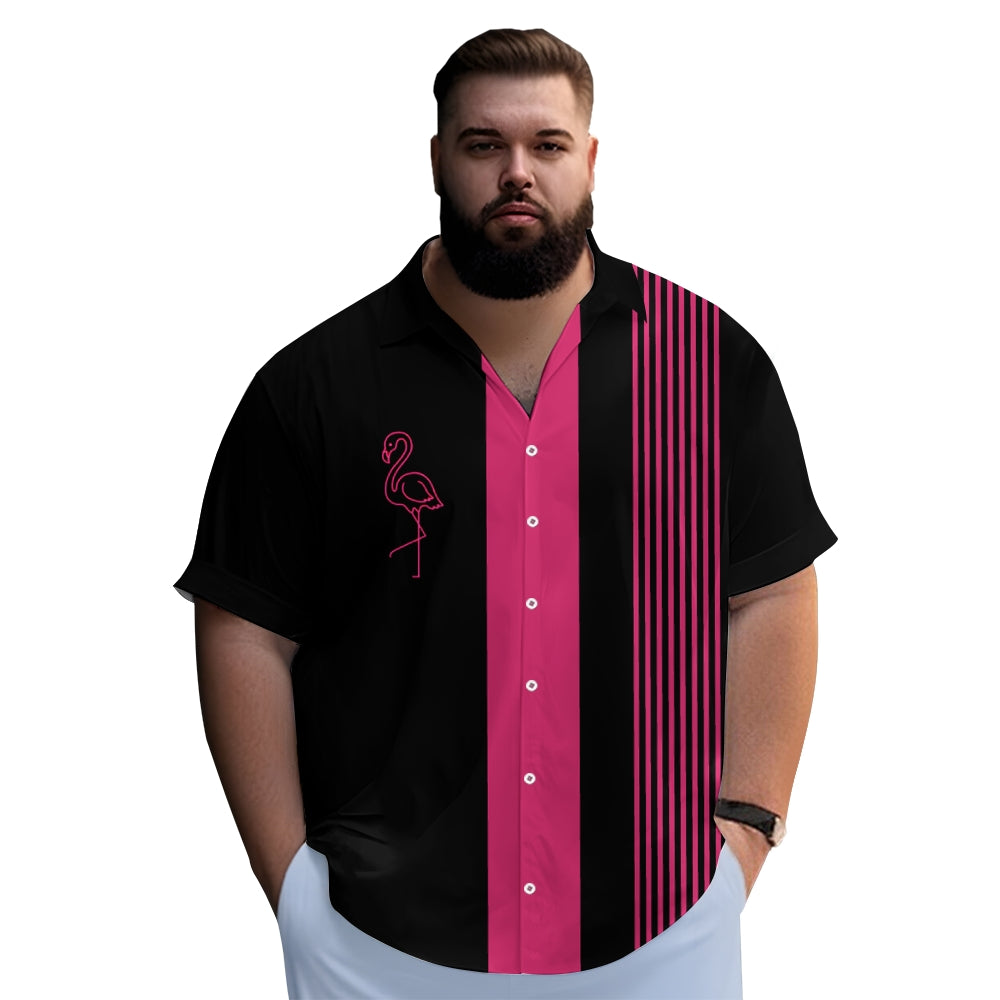 Men's Geometric Flamingo Stripe Print Casual Short Sleeve Shirt 2409010622