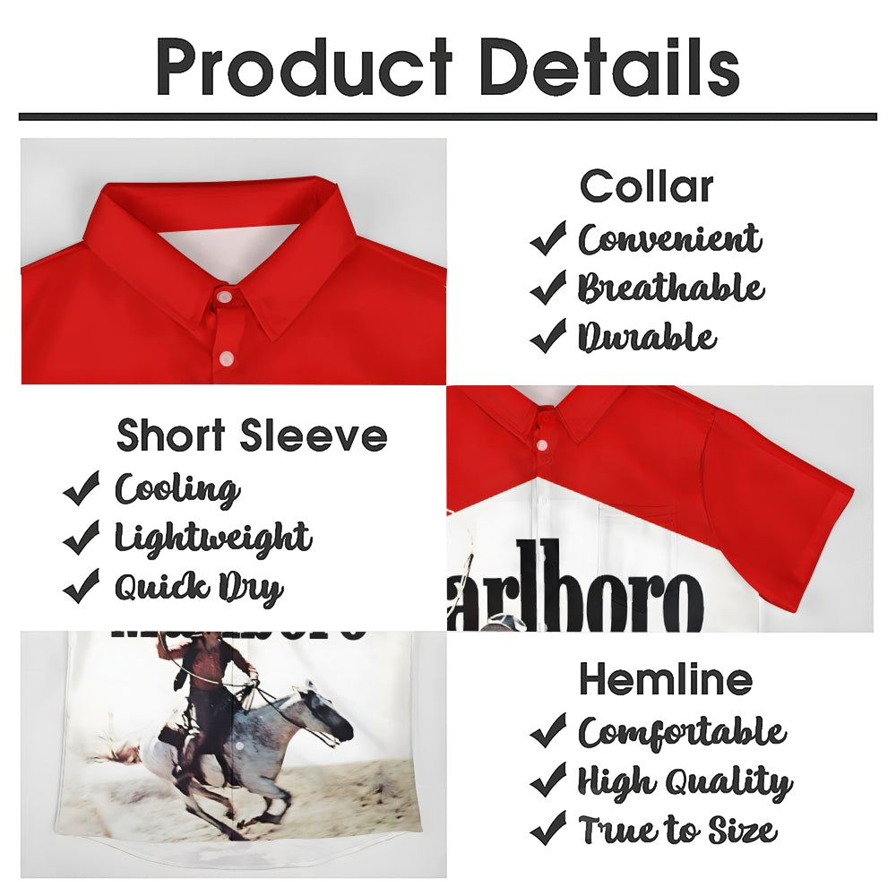 Vintage White And Red Stitching Western Cowboy And White Horse Printing Shirt 2501001362