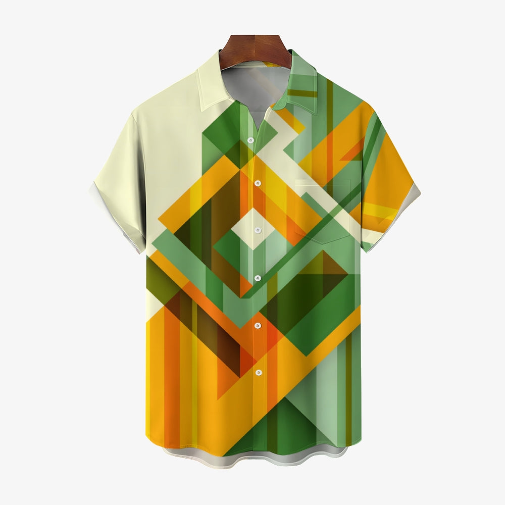 Men's Casual Button-Down Shirt with Geometric Pattern 2501004243