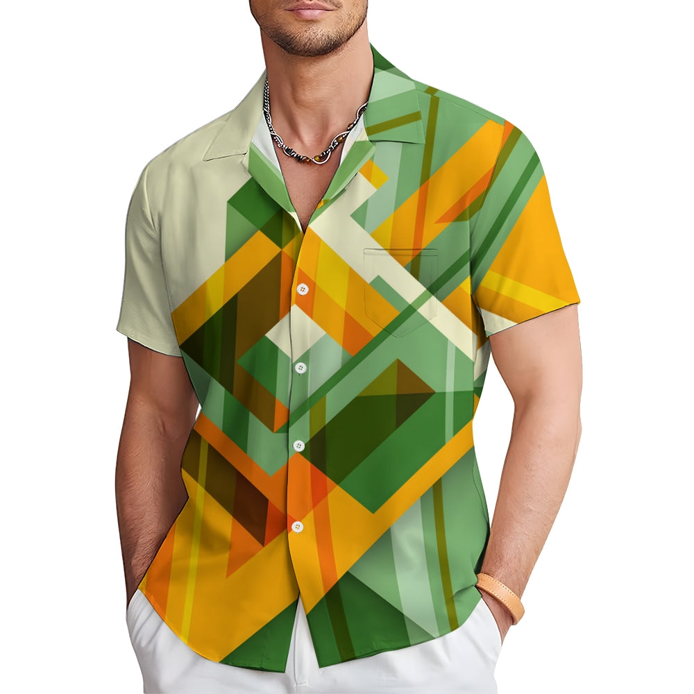 Men's Casual Button-Down Shirt with Geometric Pattern 2501004243