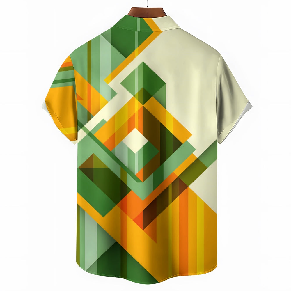 Men's Casual Button-Down Shirt with Geometric Pattern 2501004243