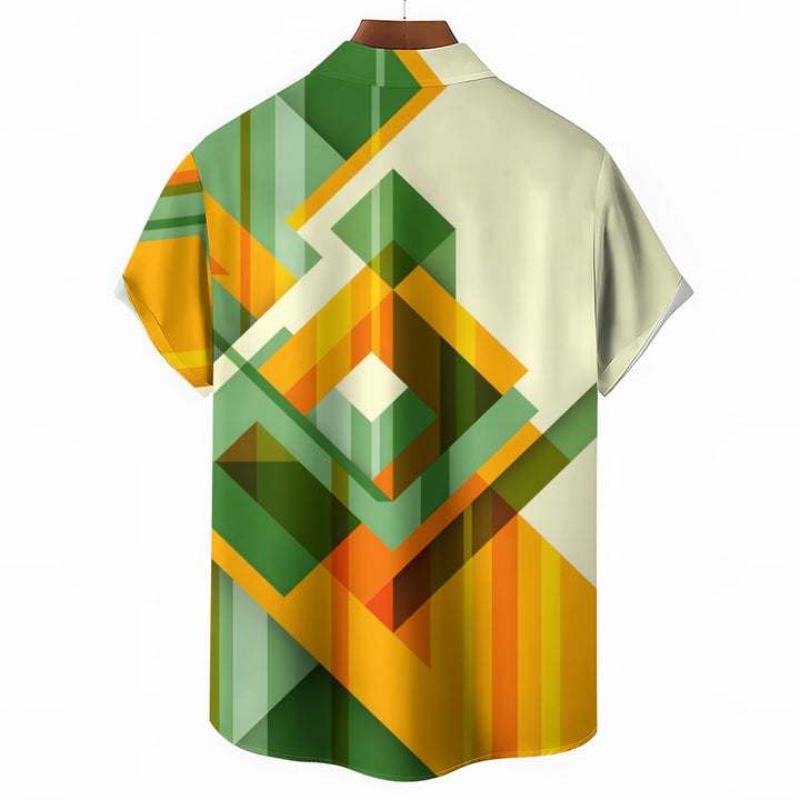 Men's Casual Button-Down Shirt with Geometric Pattern 2501004243
