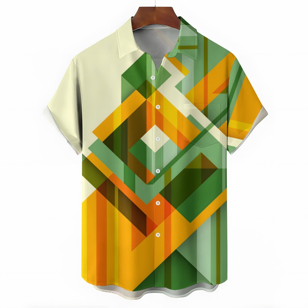 Men's Casual Button-Down Shirt with Geometric Pattern 2501004243