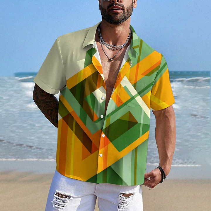 Men's Casual Button-Down Shirt with Geometric Pattern 2501004243
