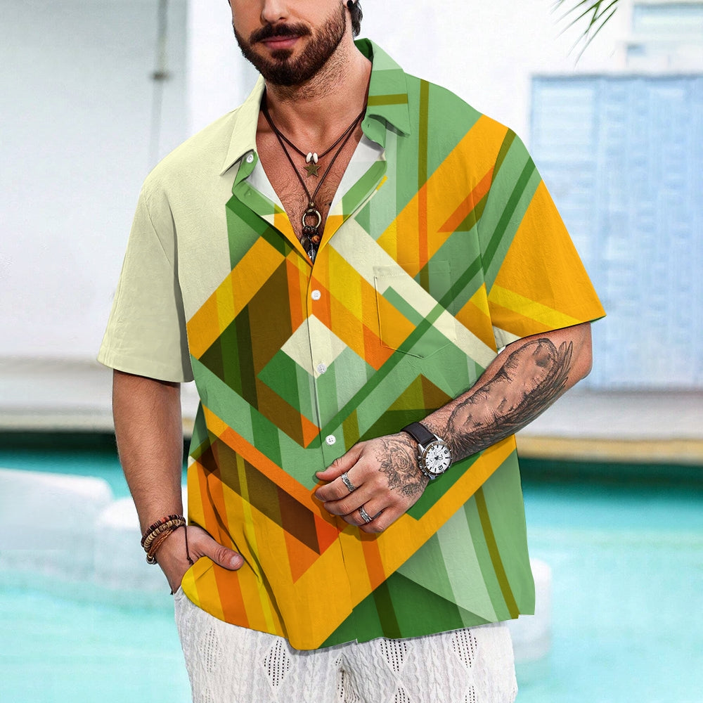 Men's Casual Button-Down Shirt with Geometric Pattern 2501004243