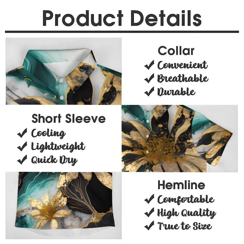 Hawaiian Gilded Art Floral Print Men's Button Pocket Short Sleeve Shirt 2405000201