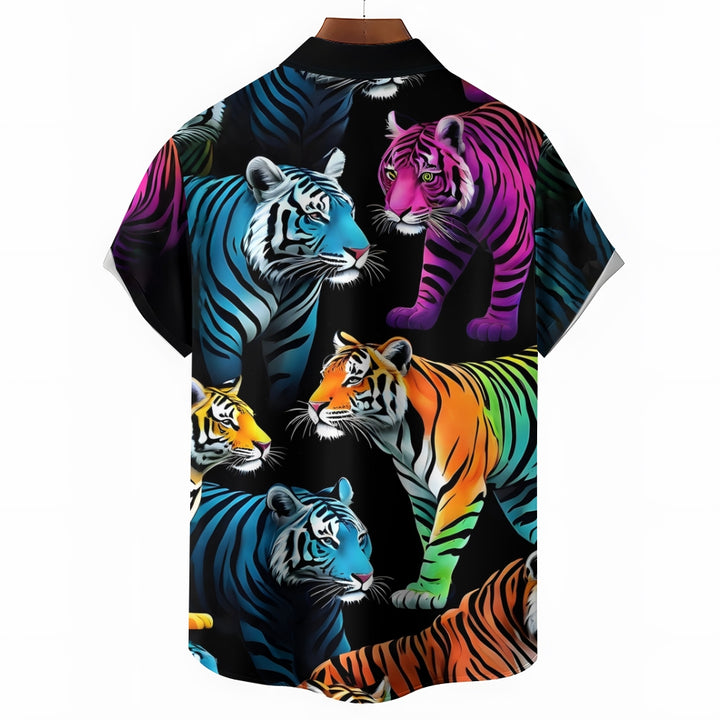 Men's Fashion Colorful Tiger Print Short Sleeve Shirt 2501002158