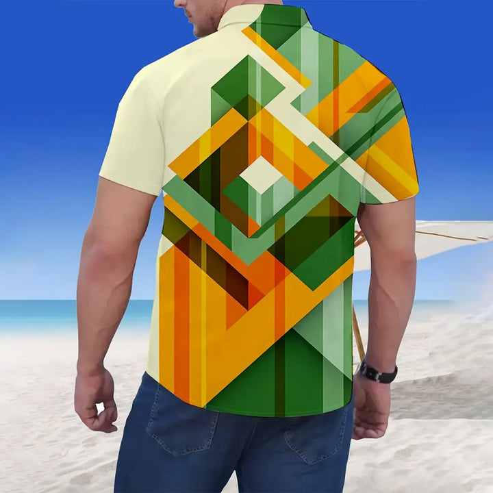 Men's Casual Button-Down Shirt with Geometric Pattern 2501004243