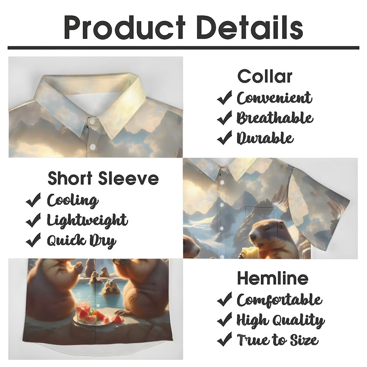 Men's Hawaiian Groundhog Day Print Casual Short Sleeve Shirt 2412004403