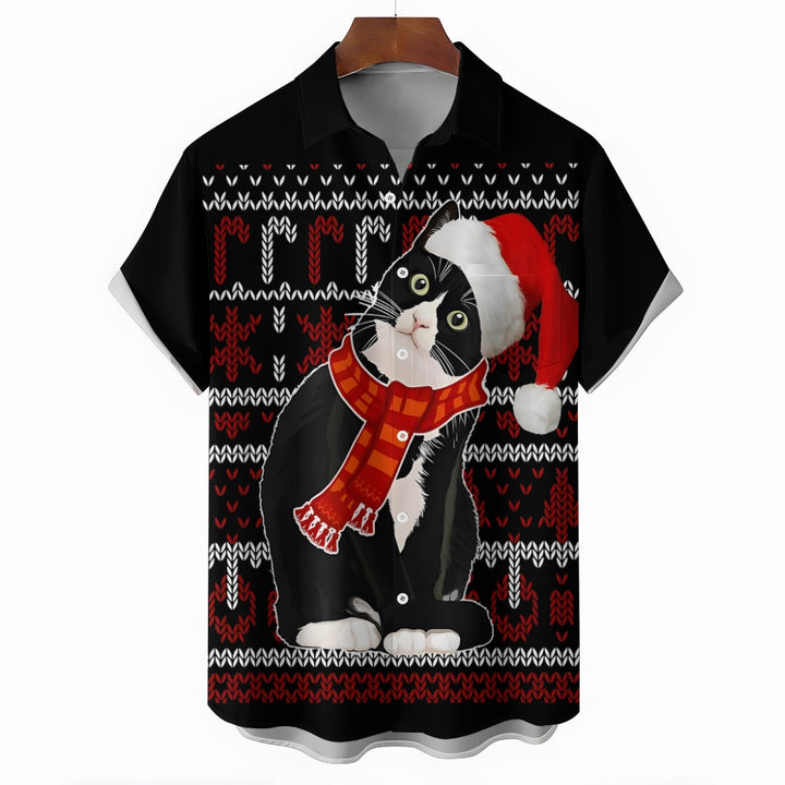 Men's Christmas Cat Casual Short Sleeve Shirt 2410001528