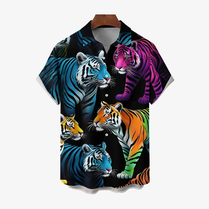 Men's Fashion Colorful Tiger Print Short Sleeve Shirt 2501002158