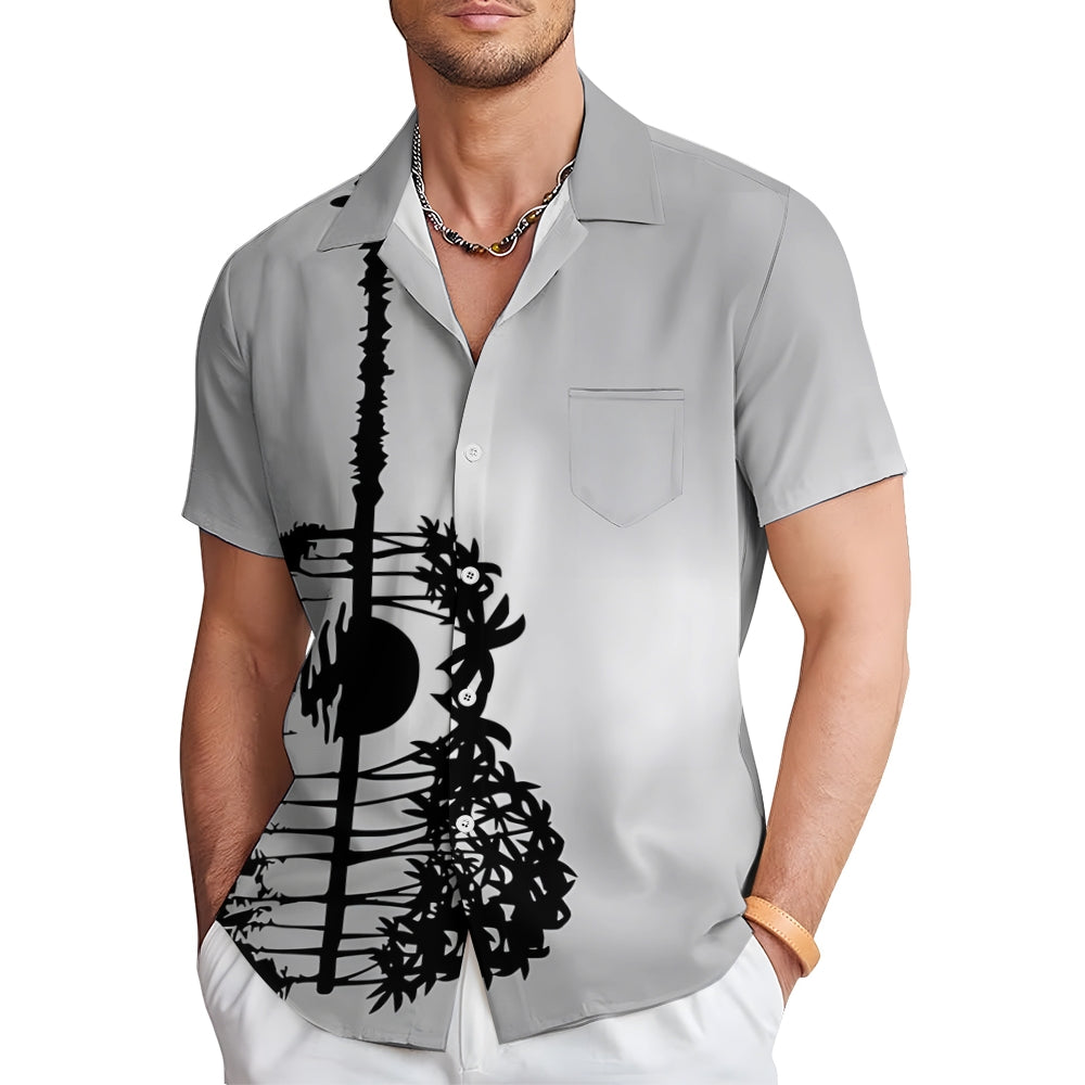Hawaiian Guitar Silhouette Art Print Casual Short Sleeve Shirt 2501005329