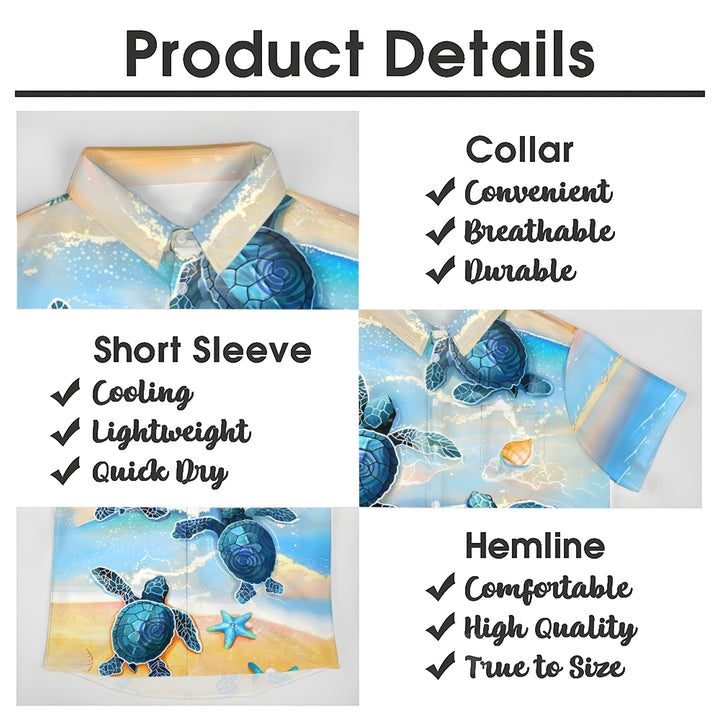 Beach Turtle Art Print Casual Short Sleeve Shirt 2410001356