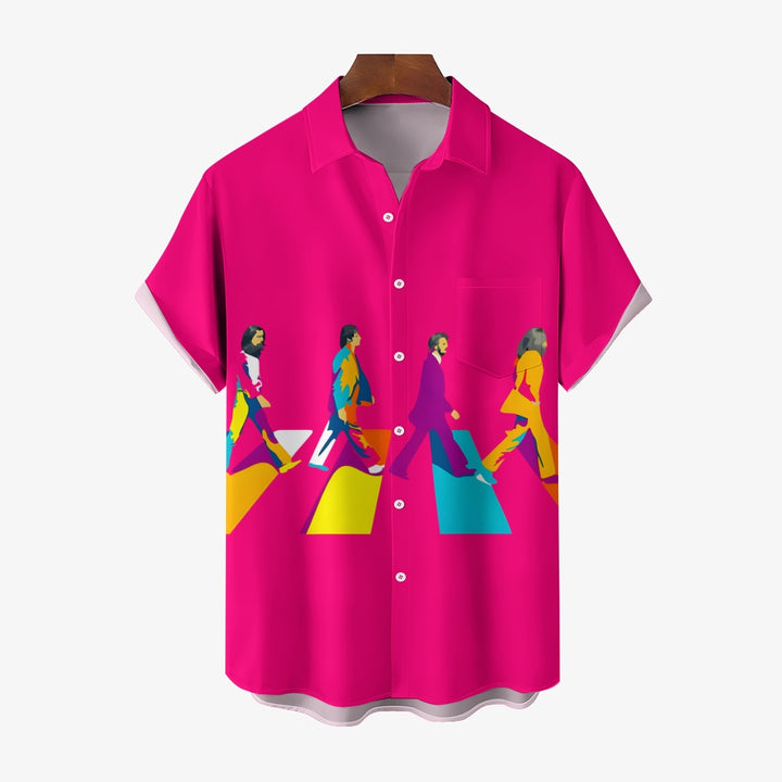 Men's Rock Band Print Casual Short Sleeve Shirt 2404000839