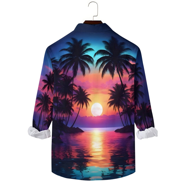 Beach Coconut Tree Sunset Gradient Hawaiian Long Sleeve Shirt 2501001611