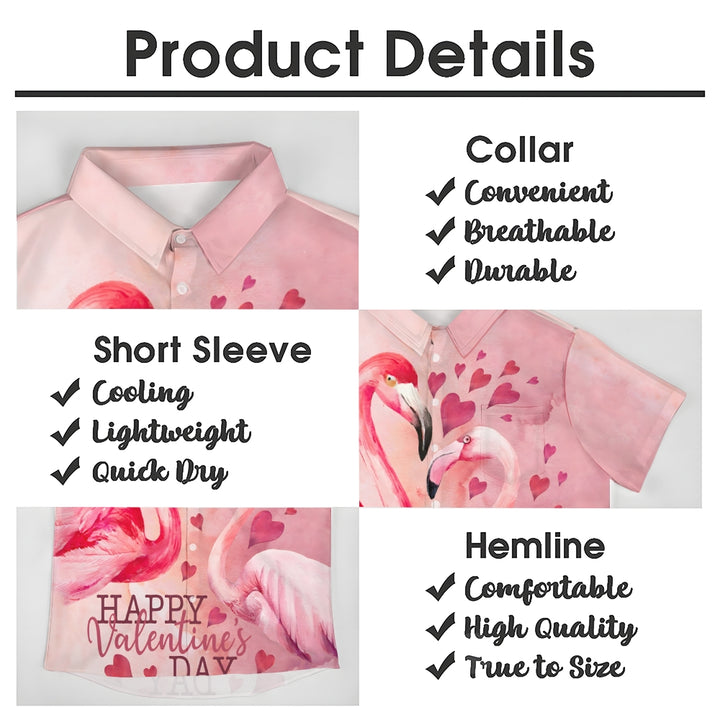 Flamingo Happy Valentine's Day Print Short Sleeve Shirt 2411008179