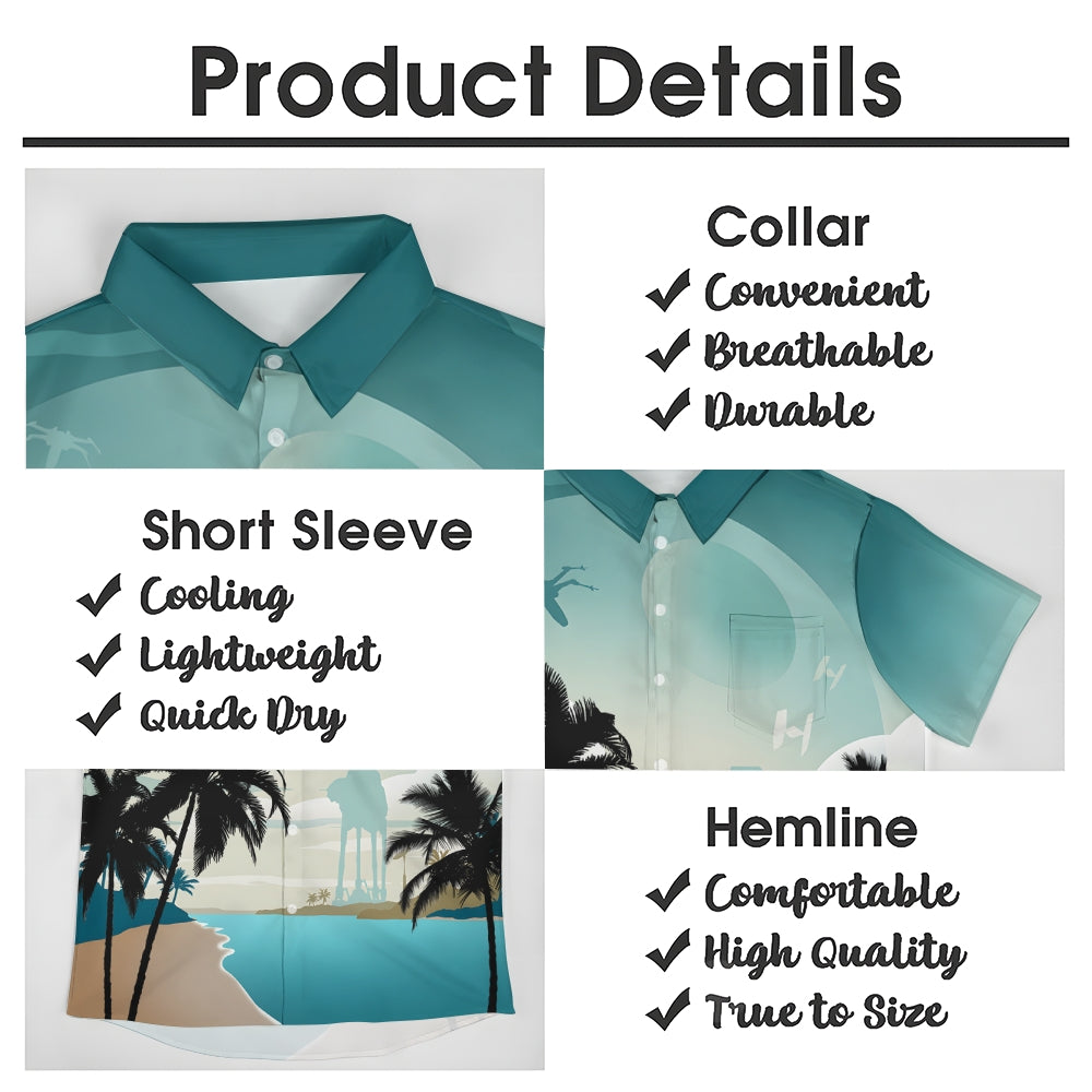 Quiet Beach Coconut Tree Technology Battle Armor Silhouette Printing Short Sleeve Shirt 2404001919