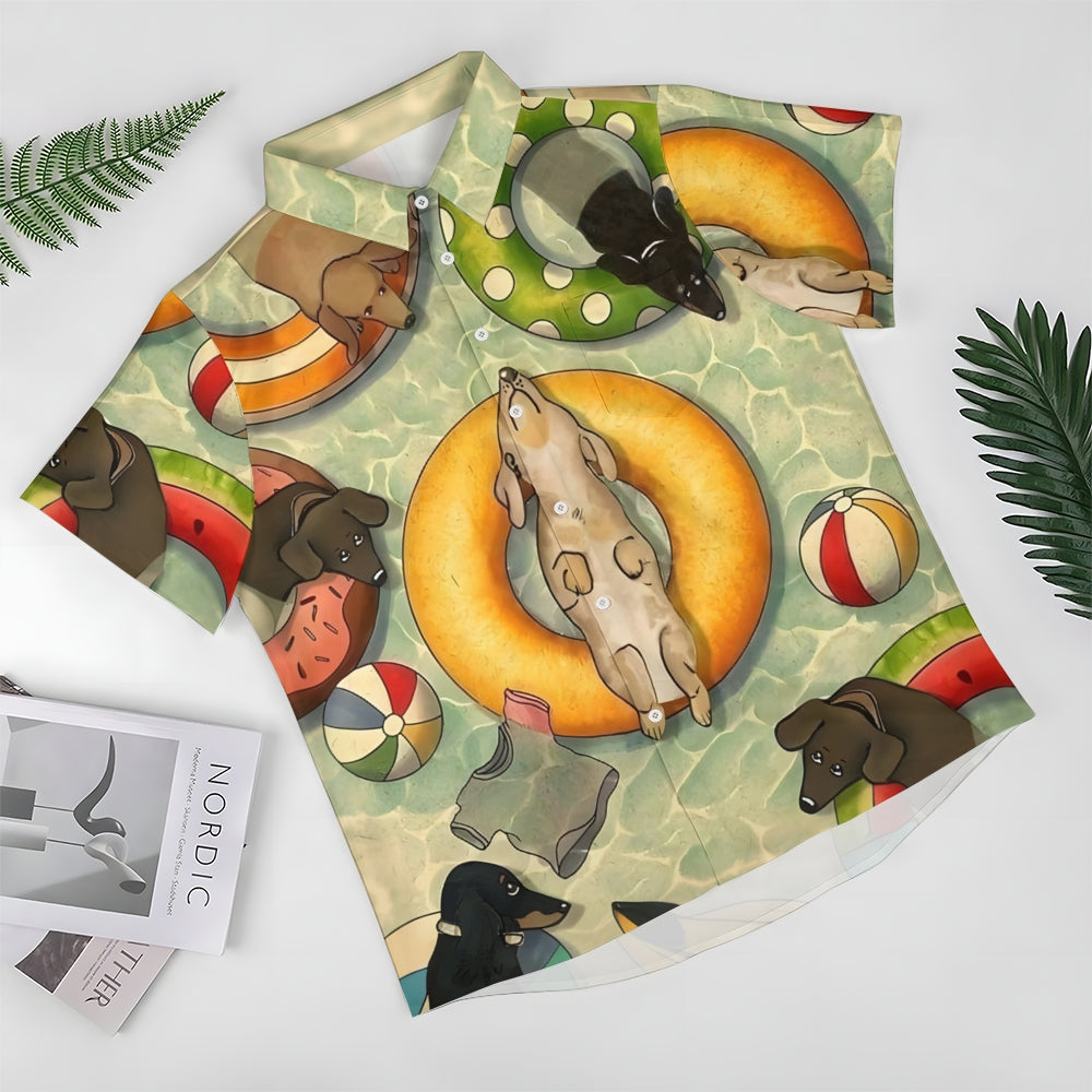 Dachshund Swimming Print Hawaiian Casual Short Sleeve Shirt 2501005326