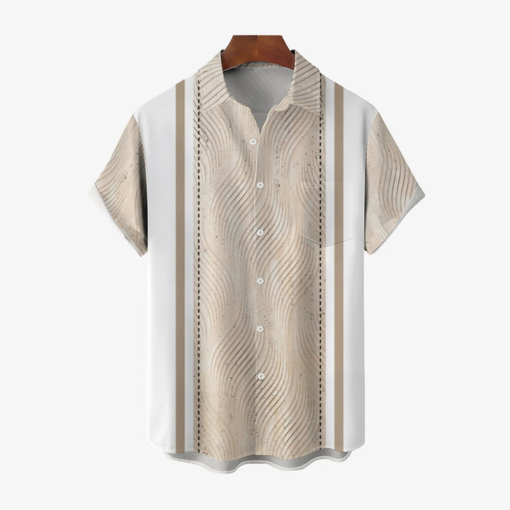 Retro Geometric Texture 3D Bowling Print Men's Button Pocket Short Sleeve Shirt 2405000266
