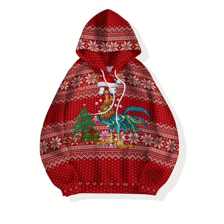 Plue Size Merry Christmas Rooster Cartoon Printed Hoodies 2411009042