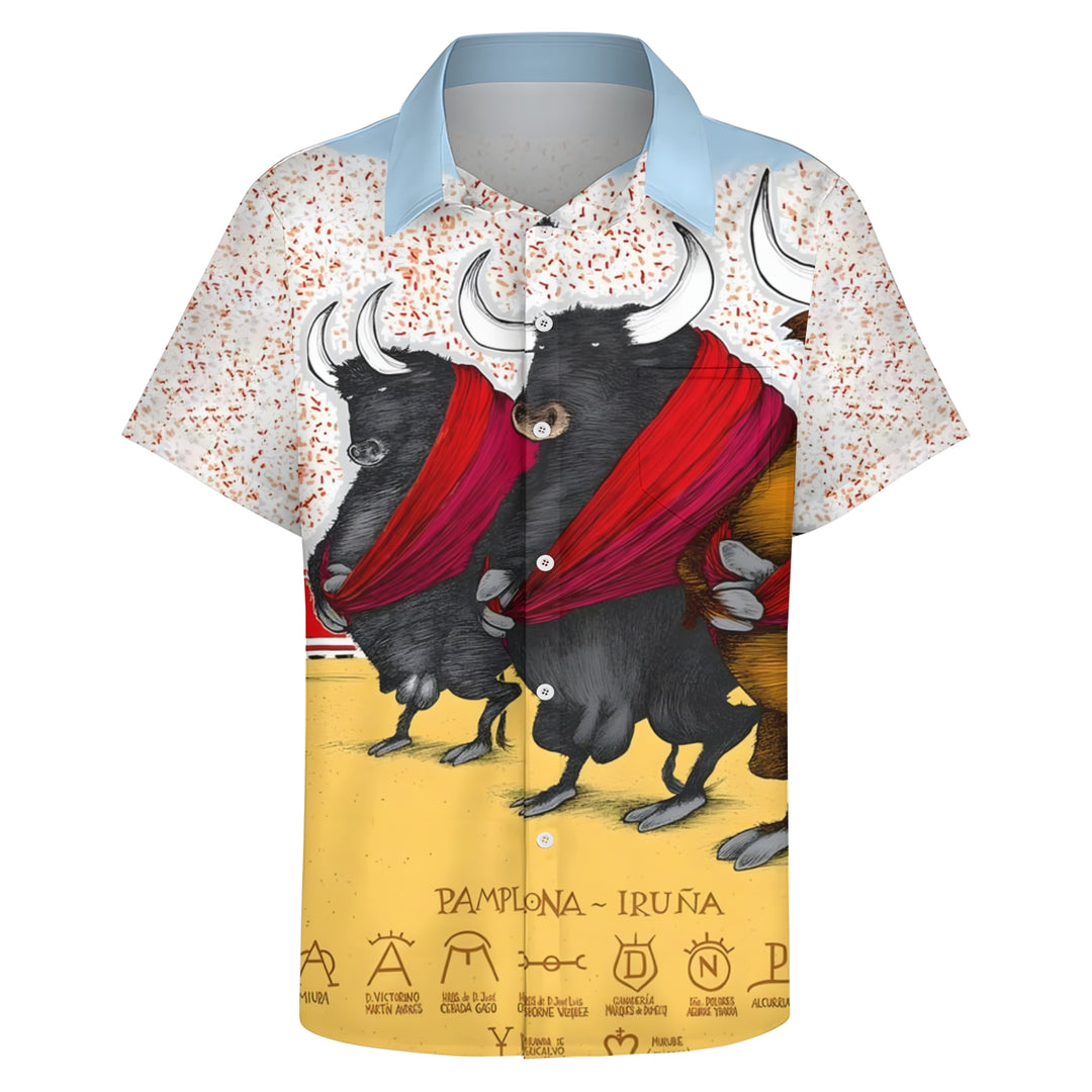 Men's Bullfighting Theme Casual Short Sleeve Shirt 2403000719