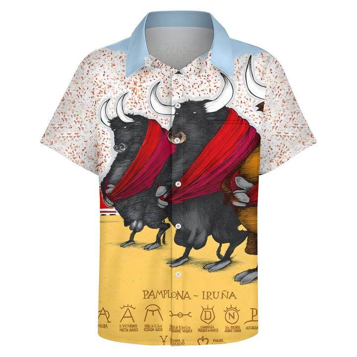 Men's Bullfighting Theme Casual Short Sleeve Shirt 2403000719
