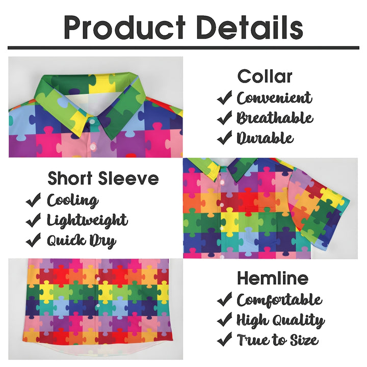 Colorful Puzzle Print Casual Oversized Short-Sleeved Shirt 2407000952