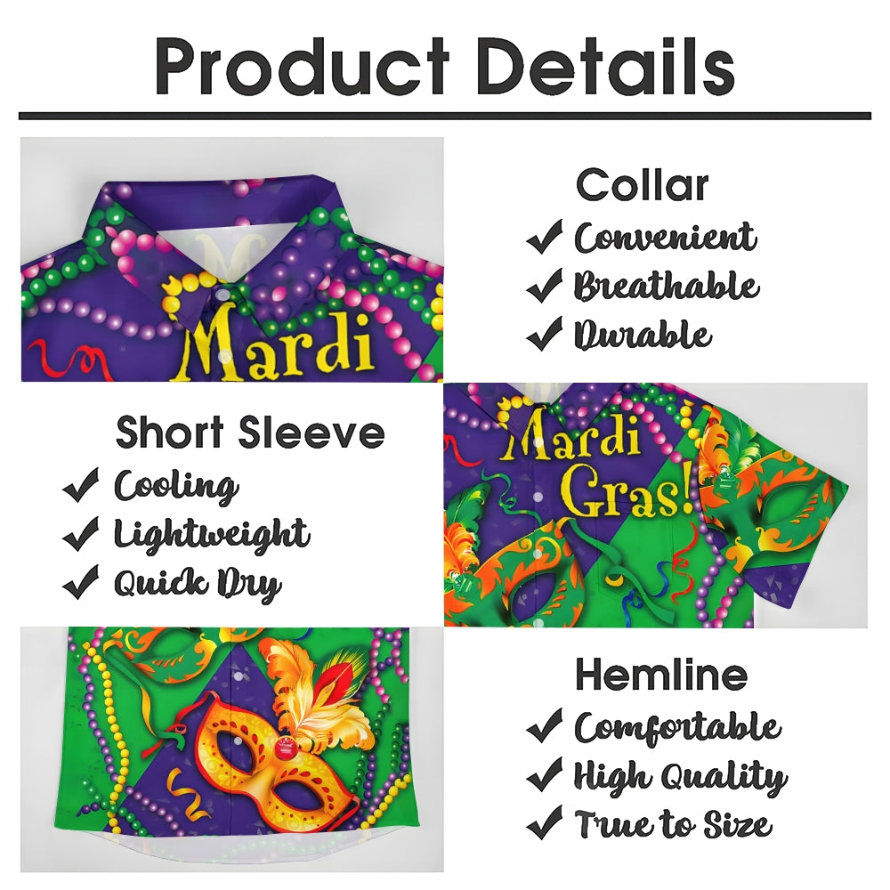 Men's Mardi Gras Mask Print Casual Short Sleeve Shirt 2411012468