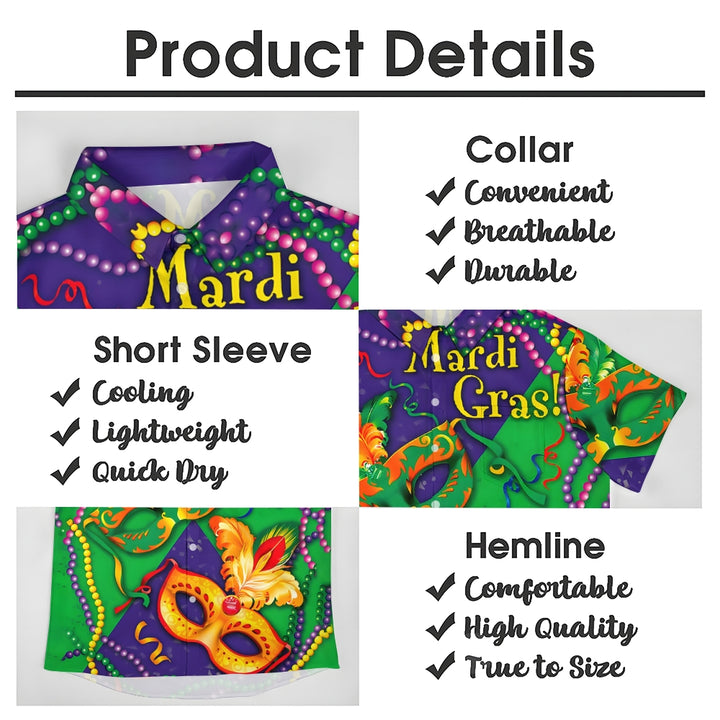 Men's Mardi Gras Mask Print Casual Short Sleeve Shirt 2411012468