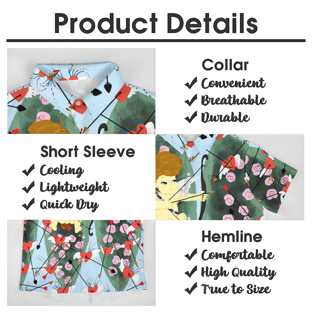 Valentine's Day Cupid Archery Print Casual Short Sleeve Shirt 2411012906