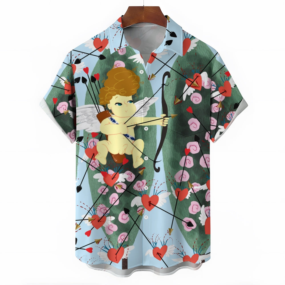 Valentine's Day Cupid Archery Print Casual Short Sleeve Shirt 2411012906