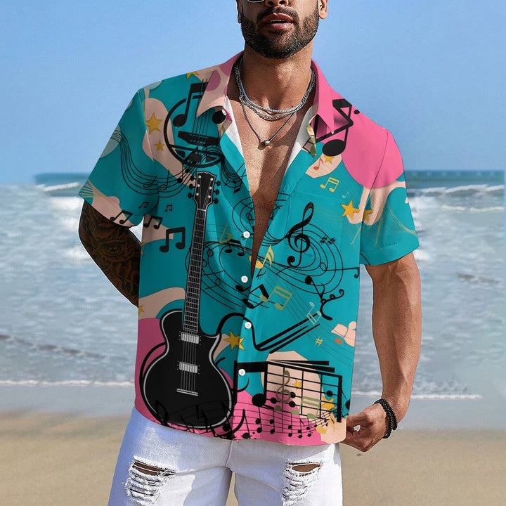 Men's Music Love Guitar Print Short Sleeve Shirt 2412009495