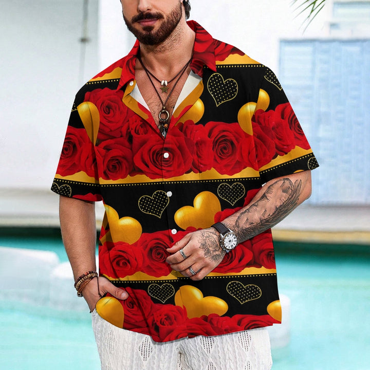 Valentine's Day Love Rose Print Short Sleeve Shirt 2412006482