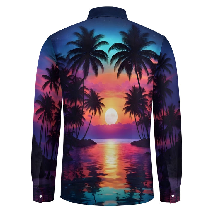 Beach Coconut Tree Sunset Gradient Hawaiian Long Sleeve Shirt 2501001611