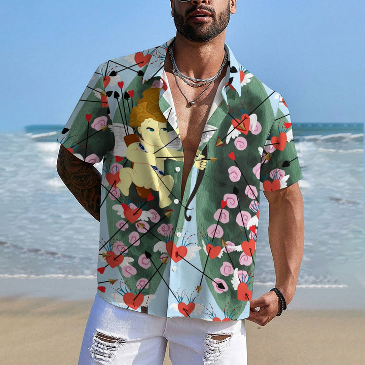 Valentine's Day Cupid Archery Print Casual Short Sleeve Shirt 2411012906