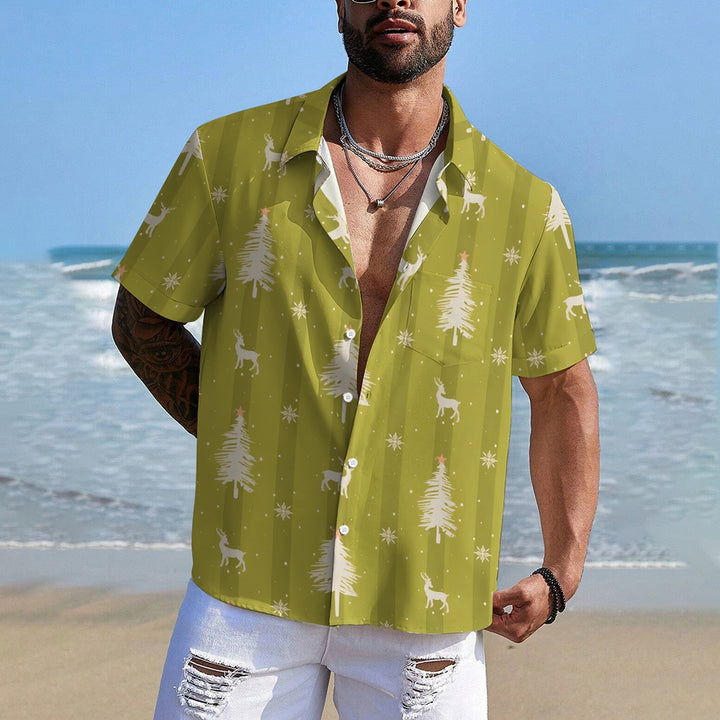 Christmas Tree Snowflake Stripe Print Short Sleeve Shirt 2410006326