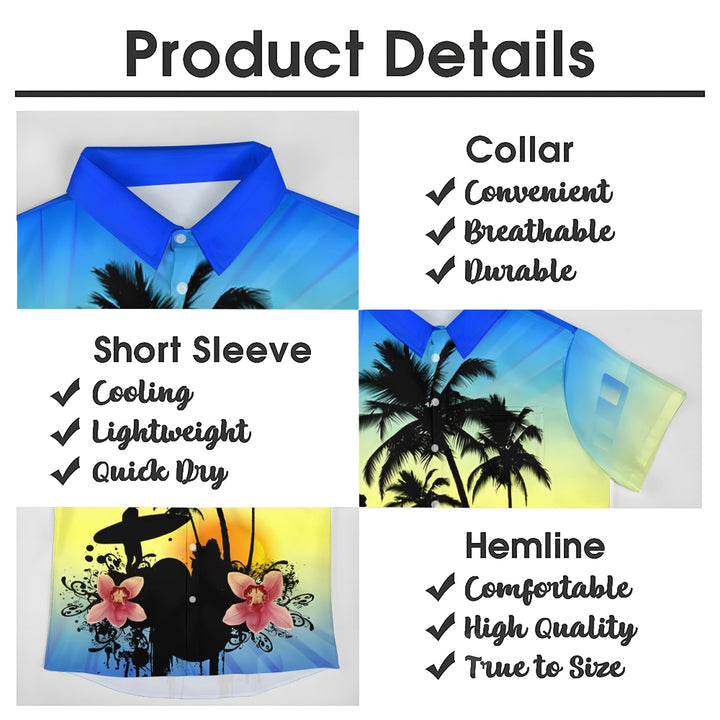 Surfing Boy Silhouette Gradient Print Casual Short Sleeve Shirt 2501002557